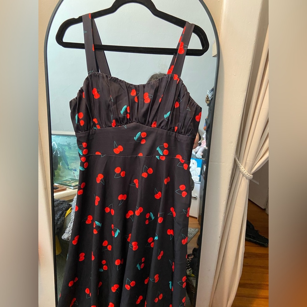 SHEIN Black Midi Dress with Red and Green Accents